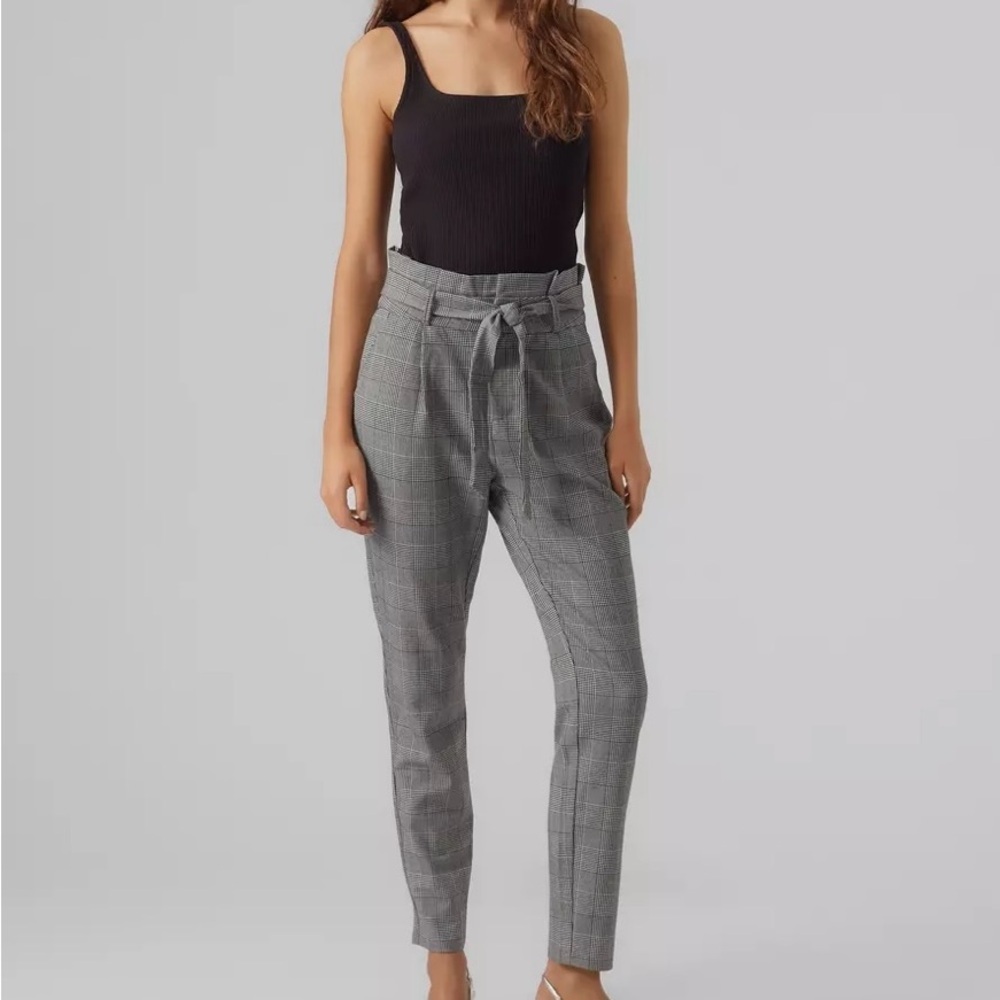 Vero Moda Checkered Gray Paperback Waist Trousers